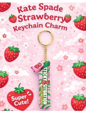 kate spade Pink & Green Strawberry Candy Keychain Charm
